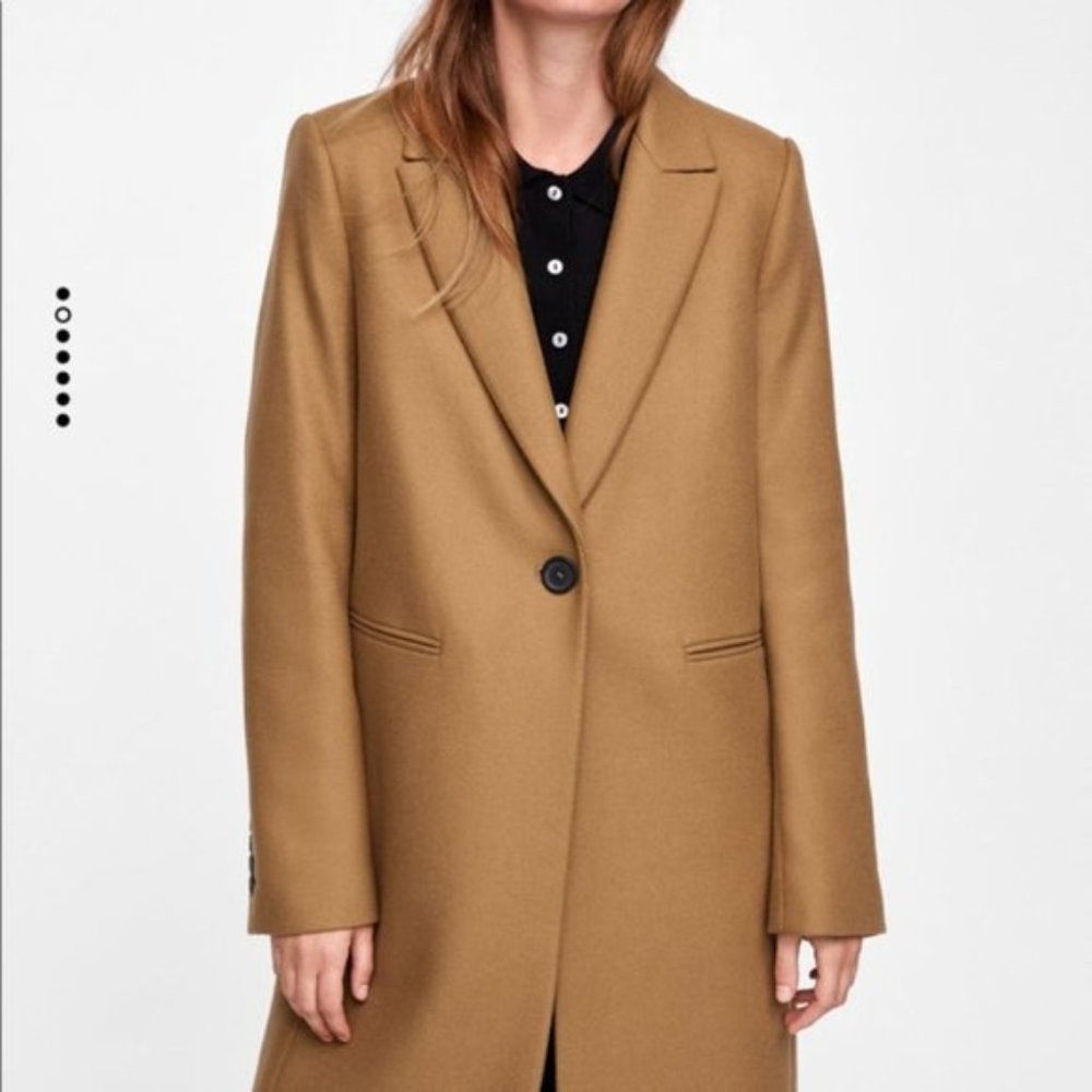 ZARA Camel Masculine Wool Coat Front Button XS